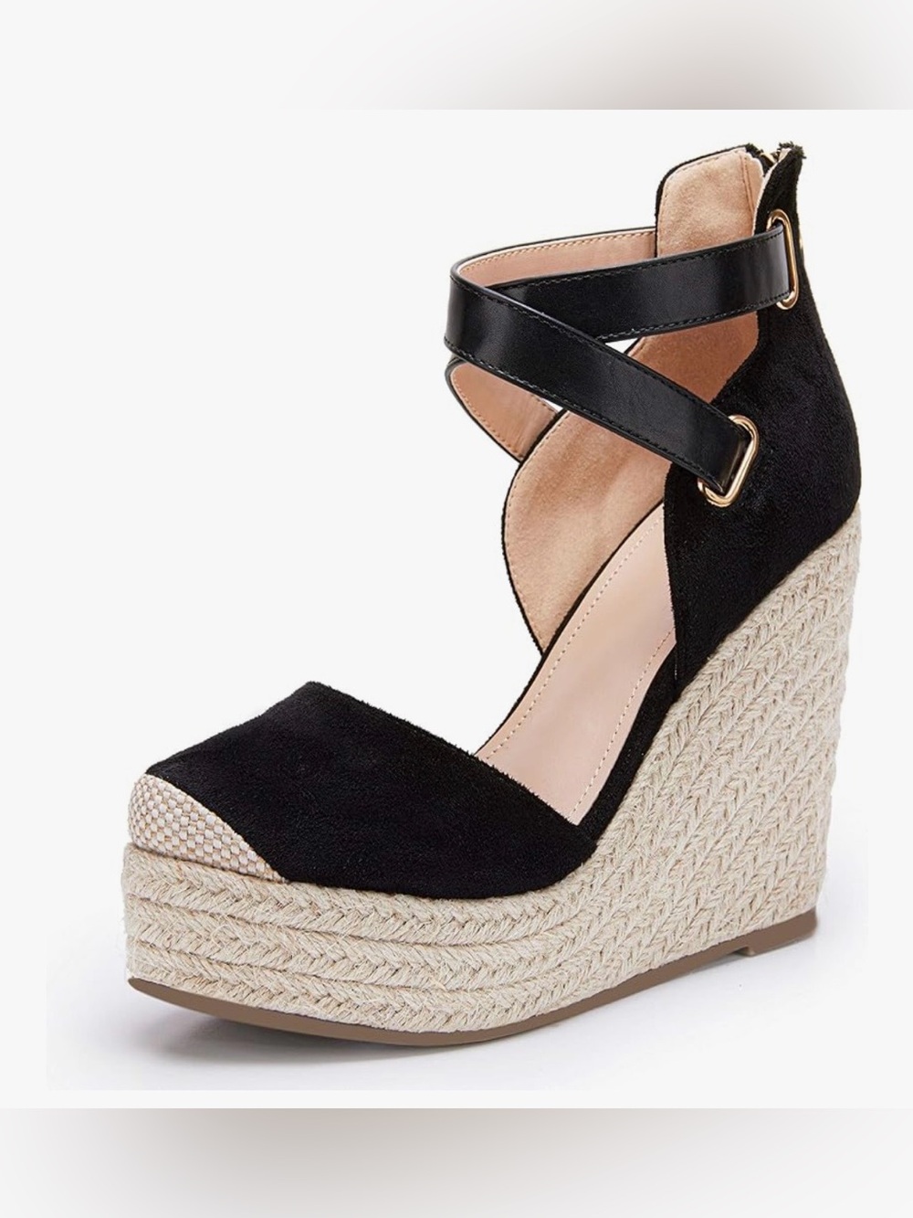 Wedge Espadrille Ankle Strap Closed Cap Toe Platform Heeled Sandals